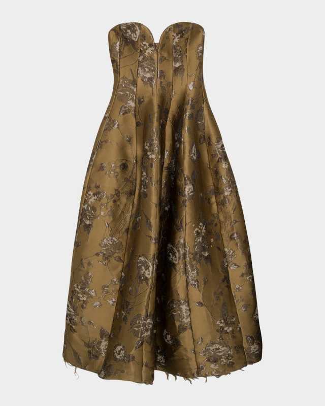 Elaria Strapless Floral Jacquard Bustier Gown